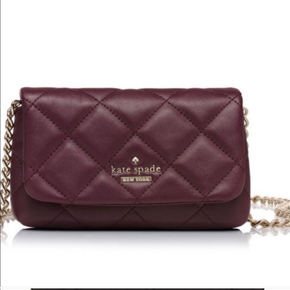 Kate Spade Emerson Place mulled wine quilted crossbody bag convertible